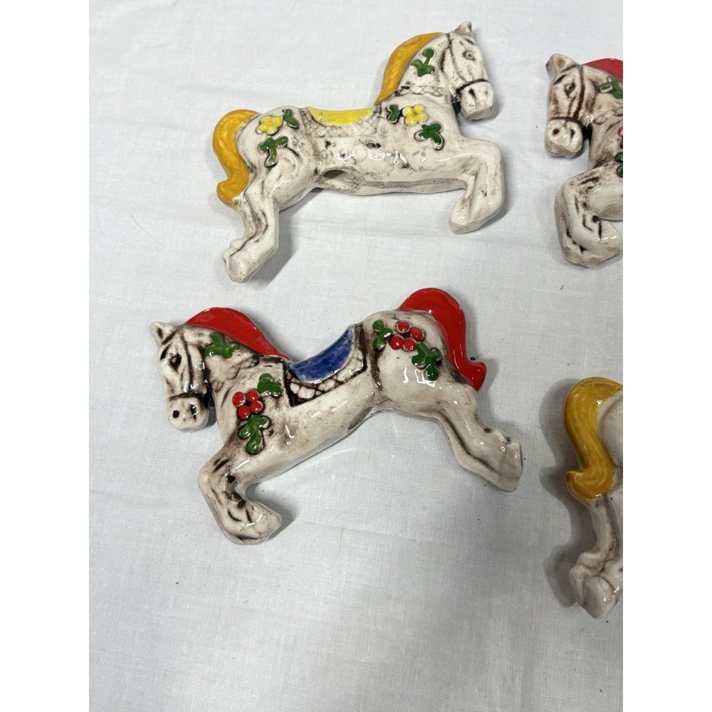 Lot 4 Vintage Gigi USA Ceramic‎ Horse Ornaments 3D Hand Painted Red Yellow Retro - Picture 2 of 15